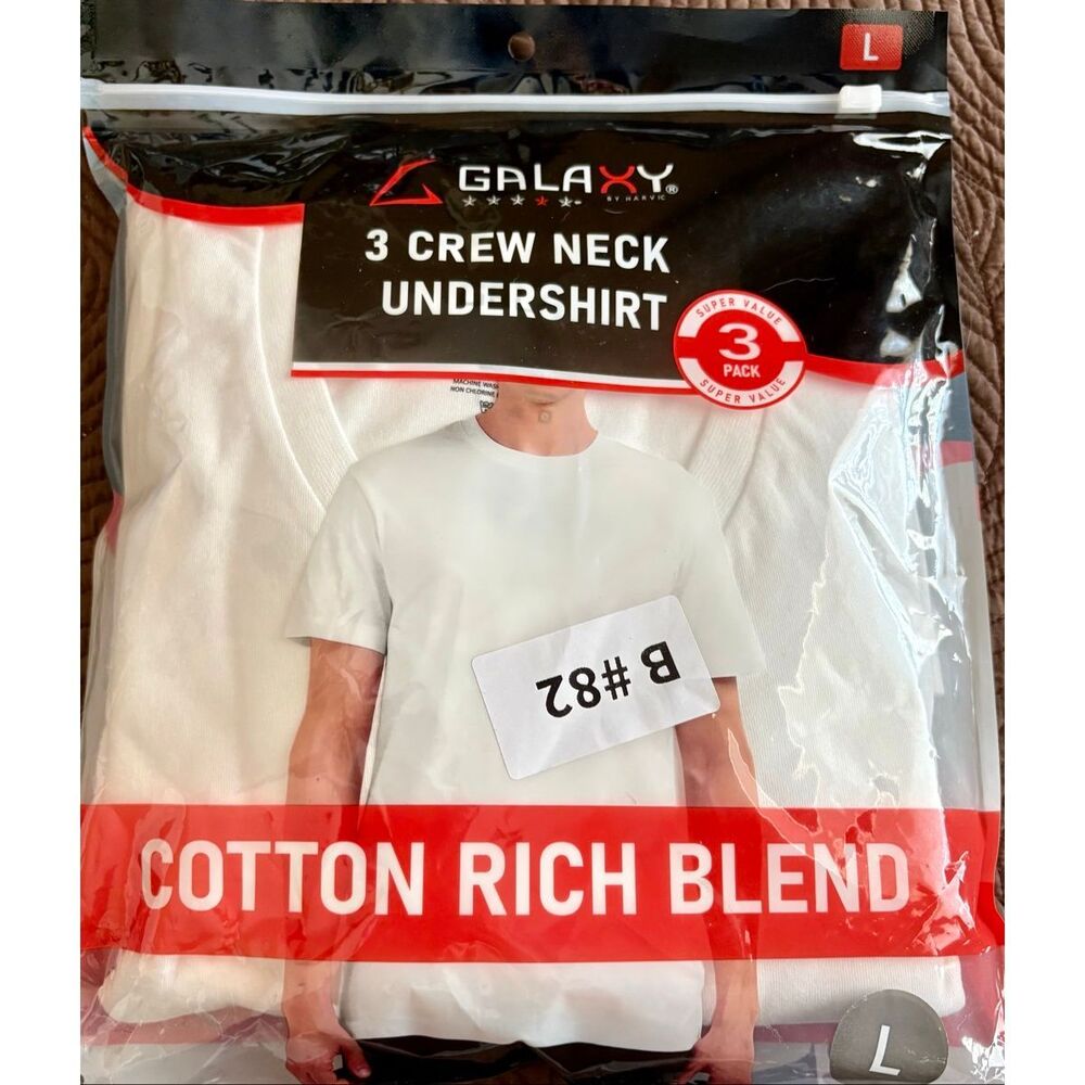 GALAXY By Harvic - NWT - 3-Pack Men's White Crewneck Undershirts in Size L.